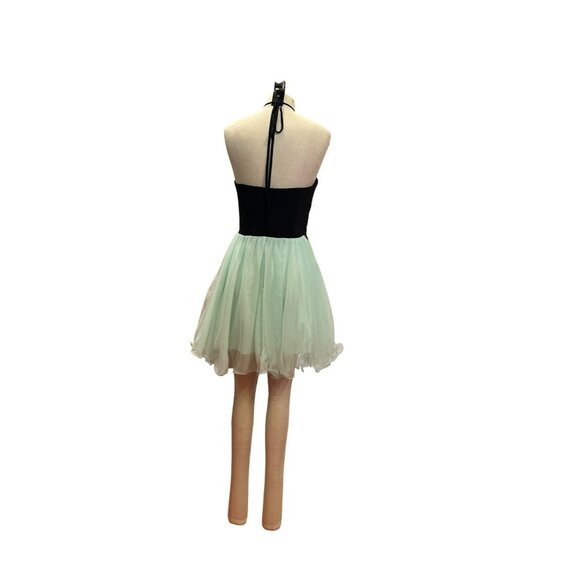 Blondie Nites By Stacy Sklar Size 11 Black & Mint Beaded Halter Dress With Tulle - Picture 4 of 10